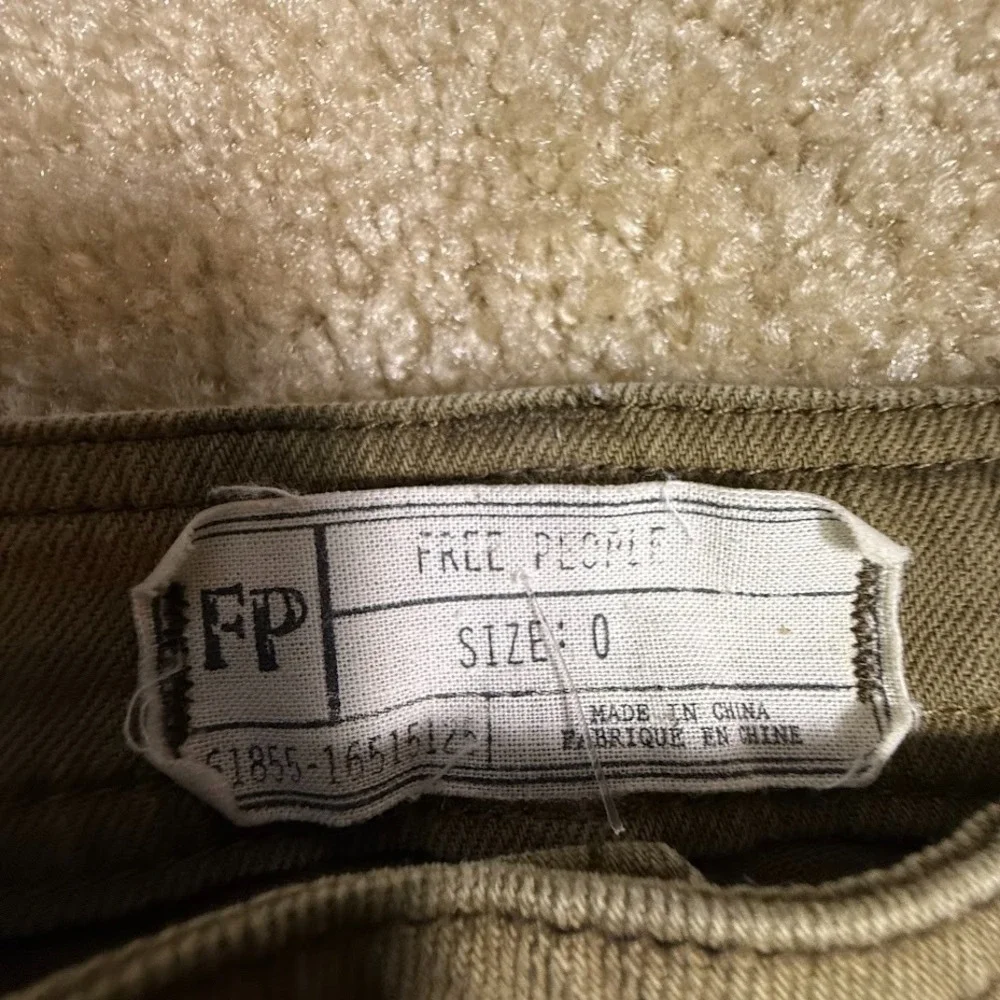 Free People Womens 0 Olive Distressed Utility‎ Jeans Button Fly Flap Pockets